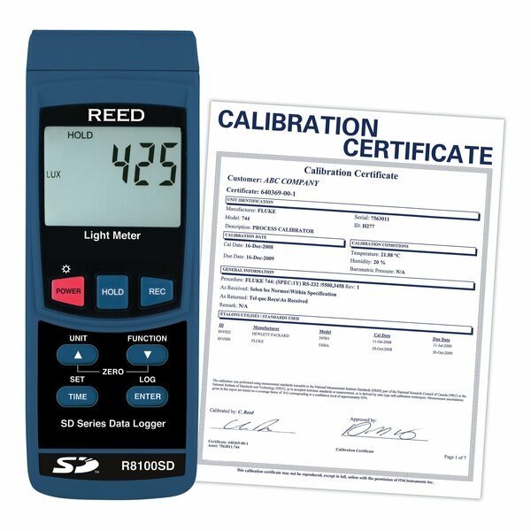REED R8100SD Data Logging Light Meter, includes ISO Certificate, Reed Instruments, Mfr#: R8100SD-NIST
